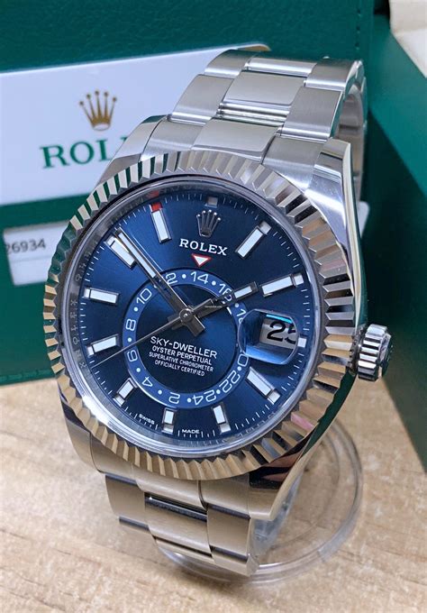 rolex sky dweller blue steel|rolex sky dweller blue price.